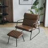 Accent Chair and Ottoman Set, Leisure Armchair with Metal Frame and Lattice Back, Footstool for Living Room, Lounge, Dark Brown Color , Set of 2 , Foo