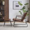 Accent Chair and Ottoman Set, Leisure Armchair with Metal Frame and Lattice Back, Footstool for Living Room, Lounge, Dark Brown Color , Set of 2 , Foo