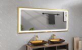 (ONLY FOR PICKUP) 84 in. W x 36 in. H Oversized Rectangular Gold Framed LED Mirror Anti-Fog Dimmable Wall Mount Bathroom Vanity Mirror HD Wall Mirror