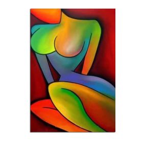 Top Skill Handmade Modern Abstract Portrait Beautiful Colorful Sexy Nude Figure Wall Art Oil Painting on Canvas for Home Decor (size: 70X140cm)