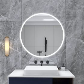 32 in. Round Wall-Mounted Dimmable LED Bathroom Vanity Mirror with Defogger and Bluetooth Music Speaker (Color: as Pic)